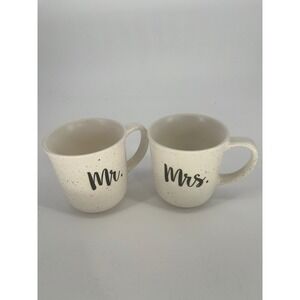 At Home Mr & Mrs Speckled Ceramic Mug Set Cream Black‎ Farmhouse Wedding Gift